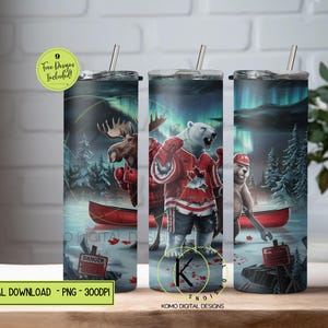 Envoltura para vaso resistente de Canadá: Envoltura de 20 oz con codos hacia arriba, oso polar, alce, castor, hockey patriótico, sublimación PNG, descarga digital de imágenes prediseñadas