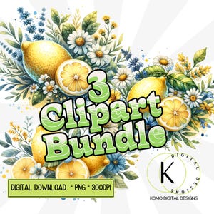 Carrelage méditerranéen, clipart citrons aquarelle, carreaux de céramique azulejos portugais, lot de clipart été, papier numérique carrelage bleu et blanc