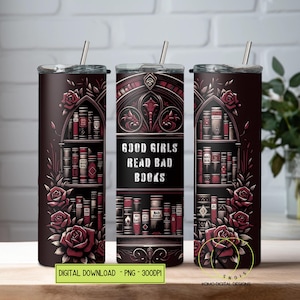 Paquete de envoltura para vaso recto delgado de 20 oz con sublimación PNG de BookTok Book Lover, descarga digital