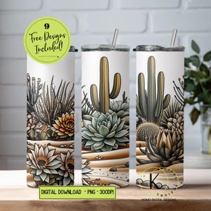 Boho zuidwestelijke cactus sappig 20 oz mager beker sublimatie ontwerp digitale download beker wrap, png