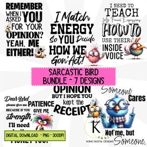 Paquete de pájaros divertidos y sarcásticos Descarga digital PNG Sublimación DTF Diseño gráfico de humor para adultos