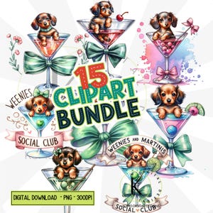 Dackel Hund Clipart Bundle, Dackel Hund Mama, Weenies & Martinis PNG, Weiner Welpe Sublimationsdesign, Doxie Digital Download
