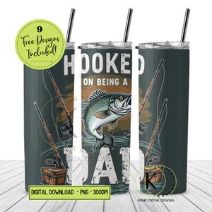 Envoltório para copo de pesca "viciado em ser pai" PNG, envoltório fino de 20 onças para peixe robalo ousado, design de sublimação para presente de dia dos pais