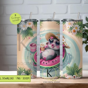 Lustige Opossum Tumbler Wrap PNG, Kokette Sommer Eiskaffee Design, Wilde Mädchen Floatie Sublimation, 20 Unze Wassermelone nahtlose Wrap