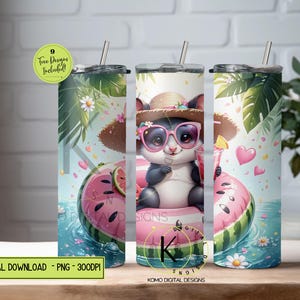 Funny Opossum Tumbler Wrap PNG, Coquette Summer Iced Coffee Design, Sublimation Feral Girl Floatie, Wrap sans couture pastèque 20 oz