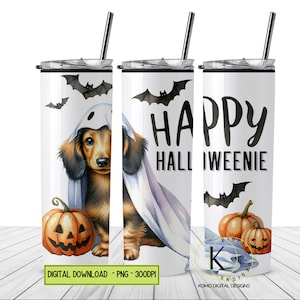 Funny Cute Halloweenie Tumbler Design 20 oz Skinny Sublimation Digital Download PNG Instant DIGITAL ONLY, Tumbler Wrap Clipart