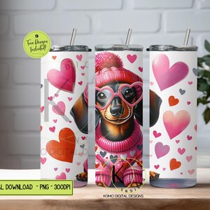 Dackel Tumbler Wrap | Wursthund Sublimation | 20 Unzen rosa Herz Welpen Design | Valentinstag Dog Mom Geschenk