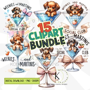 Dackel Hund Clipart Bundle, Dackel Hund Mama, Weenies & Martinis PNG, Weiner Welpe Sublimationsdesign, Doxie Digital Download