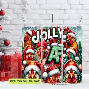 Jolly AF Chicken Christmas PNG - Funny Santa Chickens Sublimation Design - Tumbler 20 oz pour les fêtes en téléchargement numérique