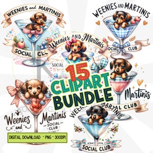 Dackel Hund Clipart Bundle, Dackel Hund Mama, Weenies & Martinis PNG, Weiner Welpe Sublimationsdesign, Doxie Digital Download