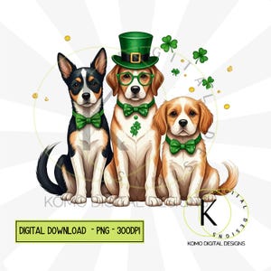 Chiens de la Saint-Patrick PNG | Clipart animal de compagnie festif mignon | Conception numérique Green Hat & Clover | Pièces d'or et trèfles, sublimation pour amoureux des chiens