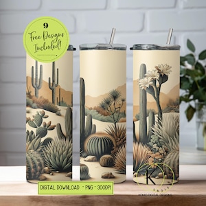 Boho zuidwestelijke cactus sappig 20 oz mager beker sublimatie ontwerp digitale download beker wrap, png