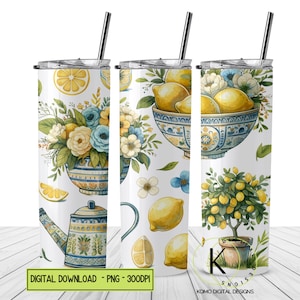 Carrelage méditerranéen, clipart citrons aquarelle, carreaux de céramique azulejos portugais, lot de clipart été, papier peint bleu et blanc pour verre
