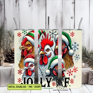 Jolly AF Chicken Christmas PNG - Funny Santa Chickens Sublimation Design - Tumbler 20 oz pour les fêtes en téléchargement numérique