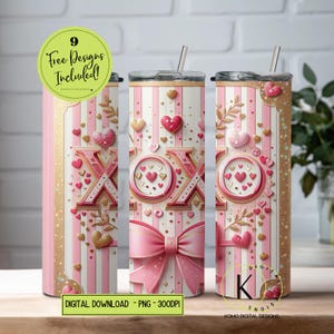 Valentijnsdag XOXO 20 oz magere beker sublimatie ontwerp digitale download, PNG beker wrap