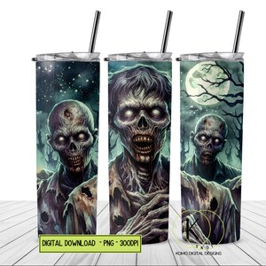 Spooky Zombie 20oz Tumbler Wrap PNG | Halloween Horror Sublimation Design | Digital Download