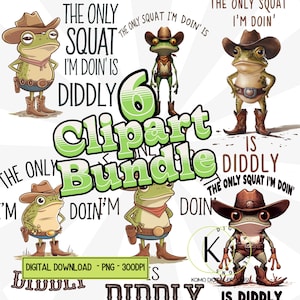 Diddley Squat grenouille de l'ouest Bundle drôle de grenouille de cow-boy PNG designs en téléchargement numérique Sublimation des cliparts pour des verres, des travaux manuels, des autocollants, des chemises