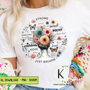 Nur atmen PNG, Inspirational Sublimation Design, Blumen Frau Clipart, positives Zitat Digital Download, Boho Affirmation Schmetterling Shirt