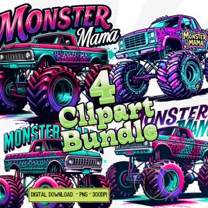 Monster Truck Mama-bundel, Monster Truck Mom T-shirt Design, Funny Momster Truck png, Funny MAMA, Moederdag digitale download, aquarel