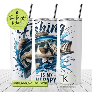 La pêche est ma thérapie Gobelet mince 20 oz Wrap Sublimation Design Téléchargement numérique Funny Fisherman PNG Design numérique
