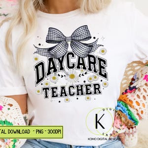 Kindergärtnerin PNG - Gingham Bow & Daisy Sublimationsdesign - ECE Frühkindliche Erzieherin Clipart Digitaler Download für Lehrer, 20 Unzen png