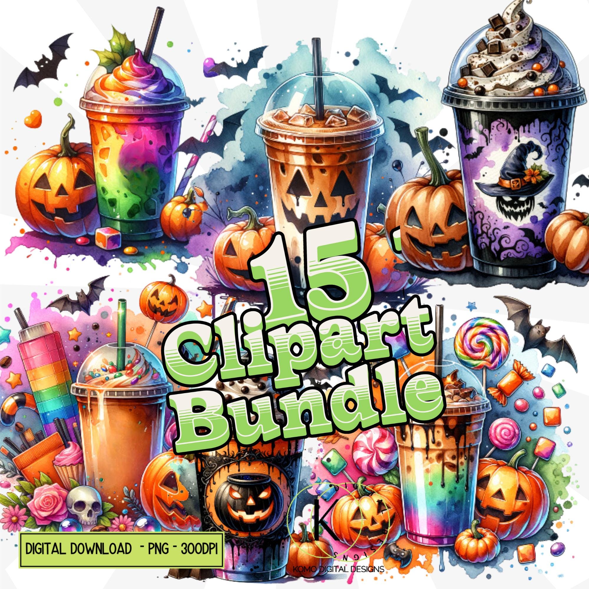 Spooky Halloween Coffee Clipart Bundle - 15 PNGs - Fall Latte Sublimation Designs - Digital Download for DIY Crafts