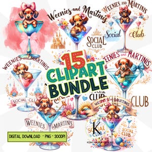 Dackel Hund Clipart Bundle, Dackel Hund Mama, Weenies & Martinis PNG, Weiner Welpe Sublimationsdesign, Doxie Digital Download