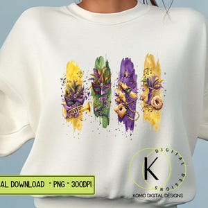 Karneval PNG, Aquarell Maske PNG, Pinselstrich Mardi Gras Clipart, Perlen & Jazz PNG, Königskuchen, Sublimation digitaler Download, New Orleans