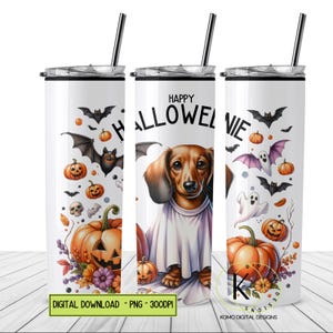 Funny Cute Halloweenie Tumbler Design 20 oz Skinny Sublimation Digital Download PNG Instant DIGITAL ONLY, Tumbler Wrap Clipart