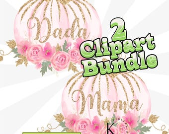 Mama Dada Pink Gold Watercolour Pumpkin PNG First Birthday Sublimation File family Bundle Digital Download