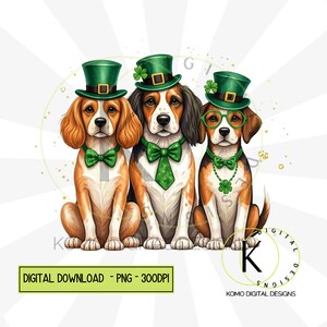 Chiens de la Saint-Patrick PNG | Clipart animal de compagnie festif mignon | Conception numérique Green Hat & Clover | Pièces d'or et trèfles, sublimation pour amoureux des chiens