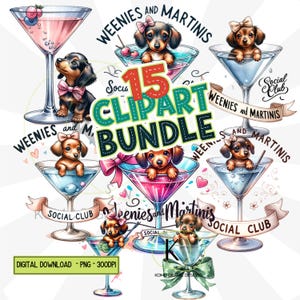 Dackel Hund Clipart Bundle, Dackel Hund Mama, Weenies & Martinis PNG, Weiner Welpe Sublimationsdesign, Doxie Digital Download