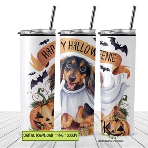 Funny Cute Halloweenie Tumbler Design 20 oz Skinny Sublimation Digital Download PNG Instant DIGITAL ONLY, Tumbler Wrap Clipart