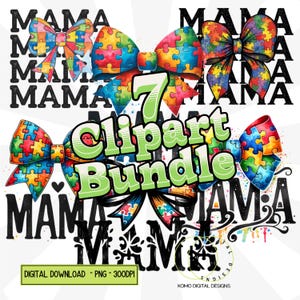 Coquette Autism Bow PNG Bundle | Autistic Mama Sublimation Design | Awareness Ribbon PNG | Digital Download | Graphic Tees