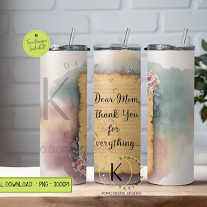 Querida mamá, gracias PNG, envoltorio para vaso del Día de la Madre, diseño floral de sublimación de 20 oz, regalo digital sentimental para mamá
