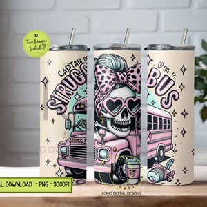 Capitaine du bus de lutte PNG, emballage de verre squelette drôle, design café gothique rose pastel, 20 oz maigre sublimation téléchargement numérique