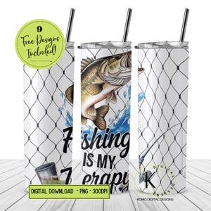 La pêche est ma thérapie Gobelet mince 20 oz Wrap Sublimation Design Téléchargement numérique Funny Fisherman PNG Design numérique