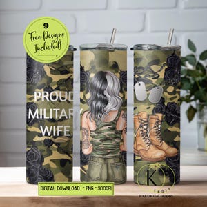 Military Wife Tumbler Wrap, Military Boots, Proud Patriotic Wife, US American Flag, 20 Oz Skinny Sublimation Digital Design PNG File