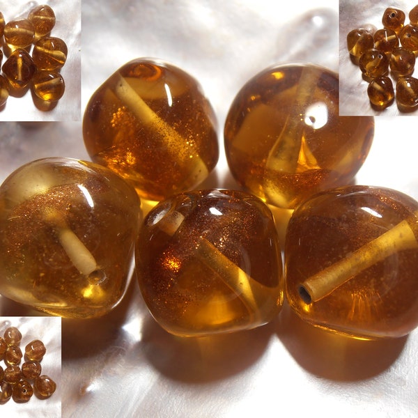 Hochwertige handgemachte Lampwork Glasperlen Nuggets Honiggelb Gold Glitzer 4 Variationen