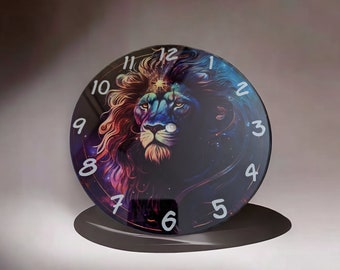 Glass wall clock, lion