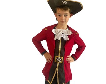 Captain Pirate Children's Fancy Dress Costume With Personalised Letter - Admiral Adam