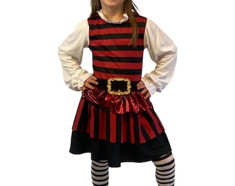 Girls Pirate Costume Dress – Cute Sea Buccaneer Outfit With Hairband, Eye Patch & Hook | Perfect For Halloween & Role Play