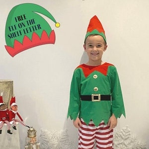 Elf Kids Fancy Dress Costume With Personalised Elf On The Shelf Letter