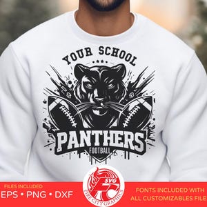 Panthers Football SVG customizável, Panthers Custom Team SVG, Football Personalized Shirt svg, Panthers Mascot svg, High School Spirit svg.