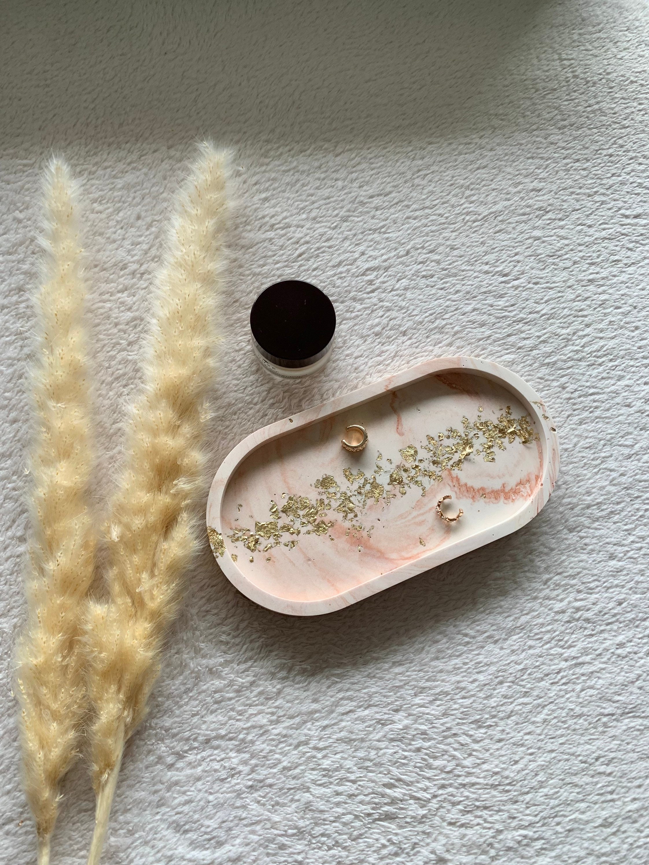 Plateau Ovale Effet Marbré Or Rose