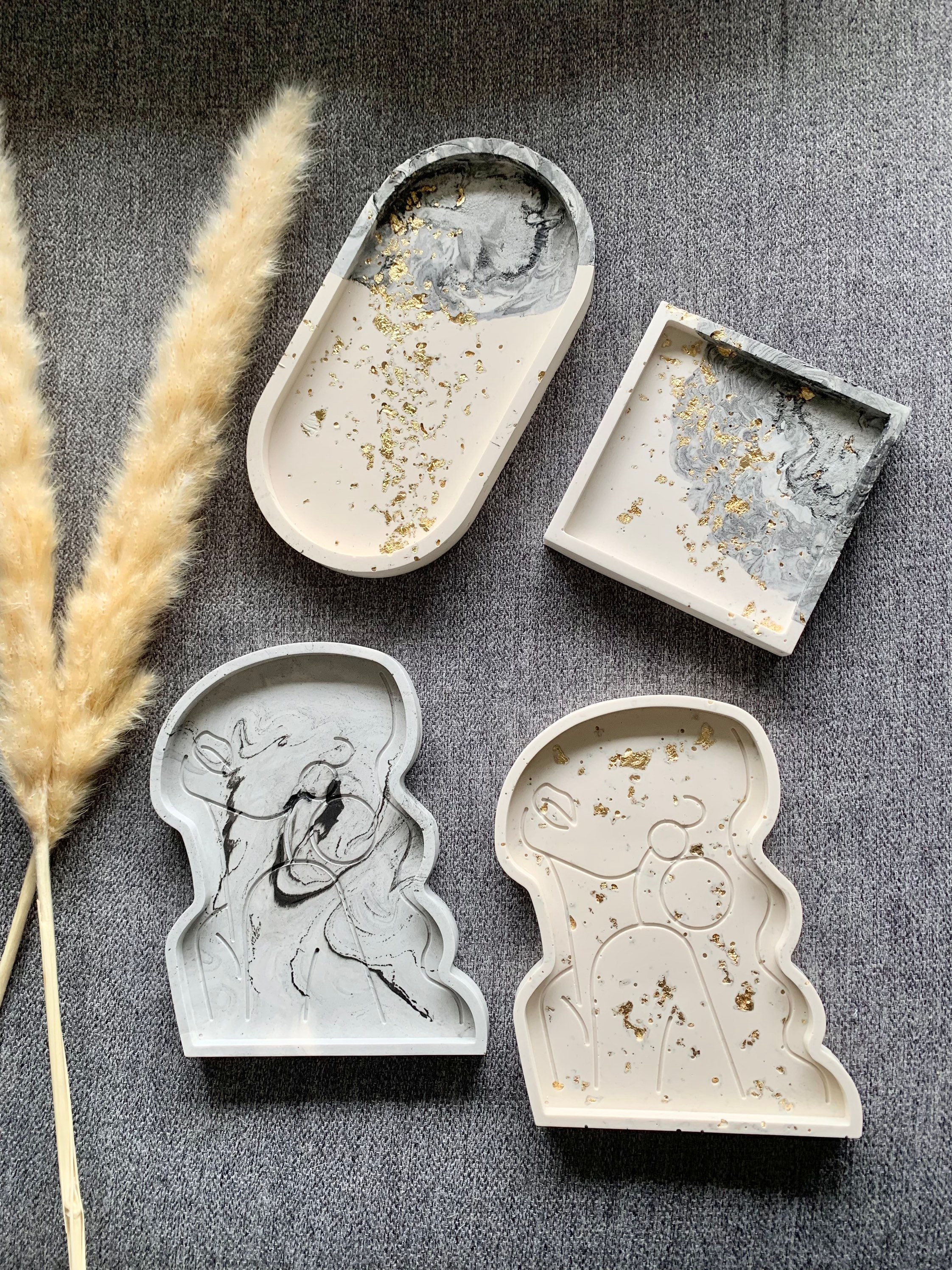 Plateaux en Jesmonite Marbré et Or
