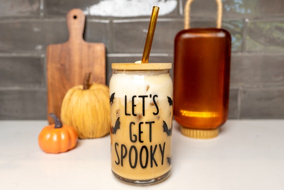 Halloween Glass Cup With Lid & Straw, Spooky Pumpkin, Ghost Beer Can Glass,  Bat Tumbler, Gift for Halloween, Halloween Mugs, Fall Decor 