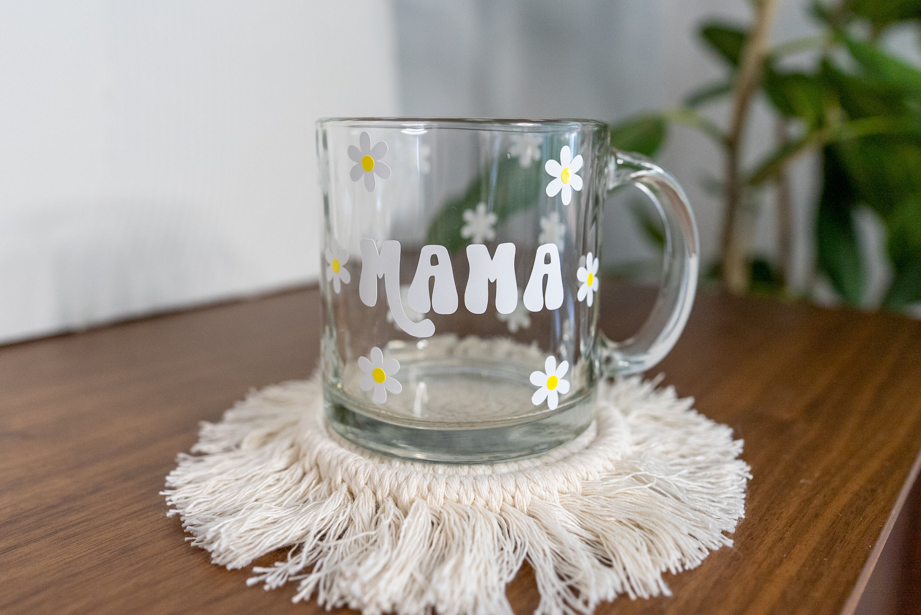 Clear Mama Glass Coffee Mug, mama flowers, mama mug, clear glass mug,  Mother’s Day gift, Mother’s Day present, Mother’s Day, mom life