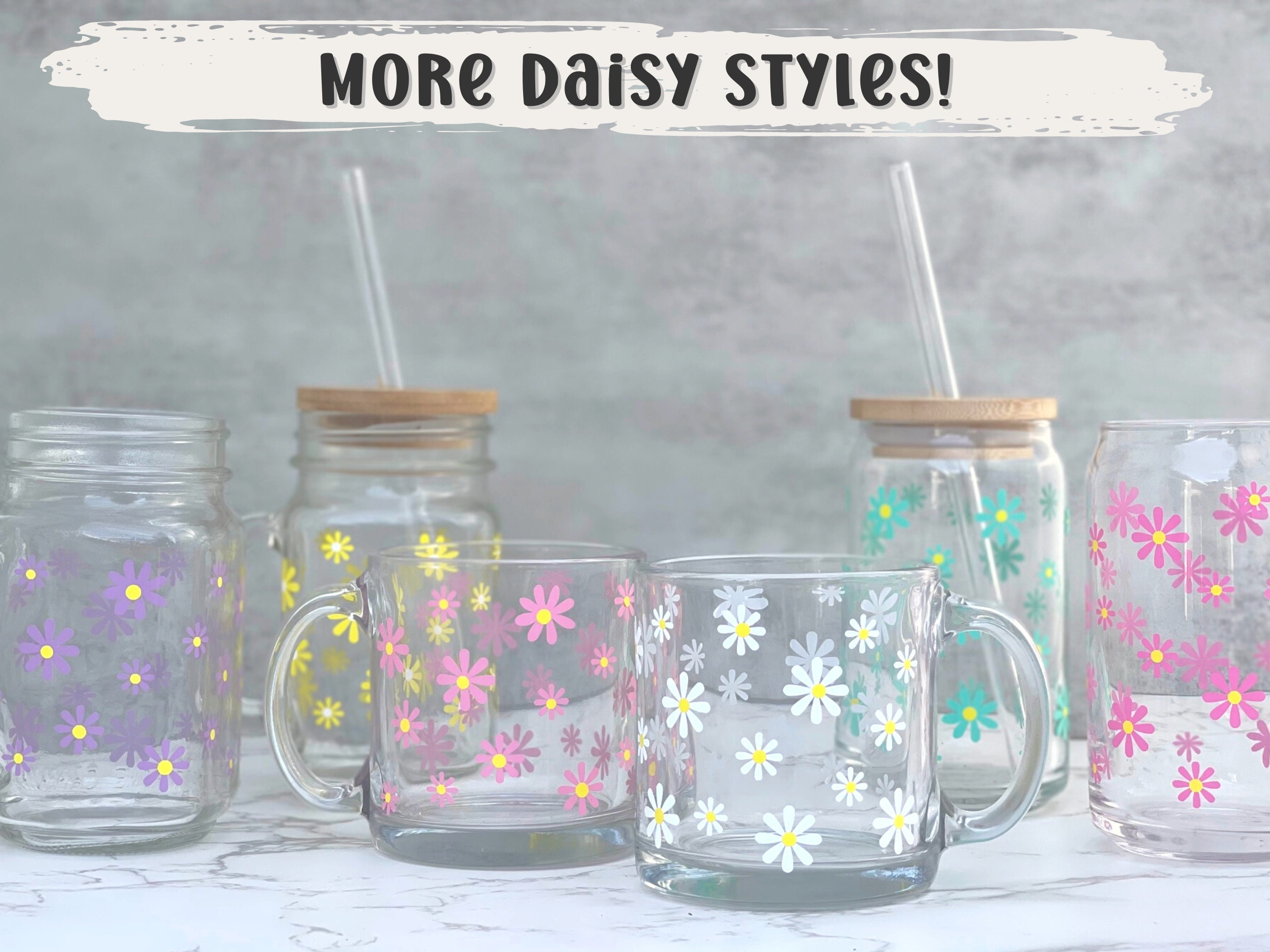 Flower Mason Jar Cup With Handle, Iced Coffee Cup With Lid & Straw, Daisy  Coffee Glass, Floral Mug, Aesthetic Glass, Gift for Best Friend 