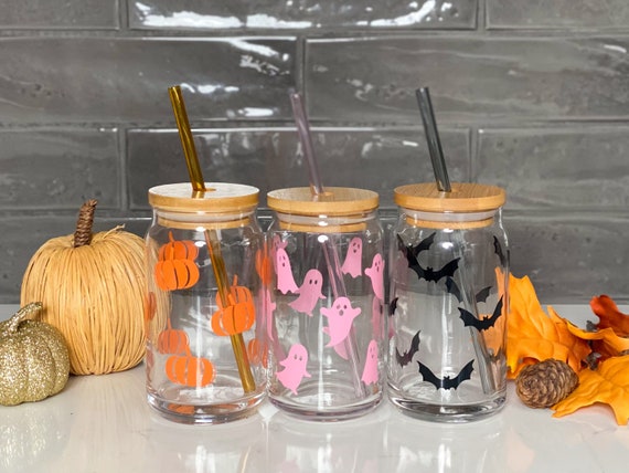New Colors Available HALLOWEEN Ghost Glass Cup W Bamboo Lid